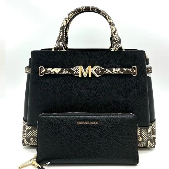 Michael Kors Large Reed Satchel Crossbody Bag & Large Continental Wallet Black